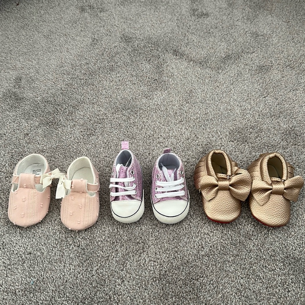 Never used Size 1 baby girl shoes